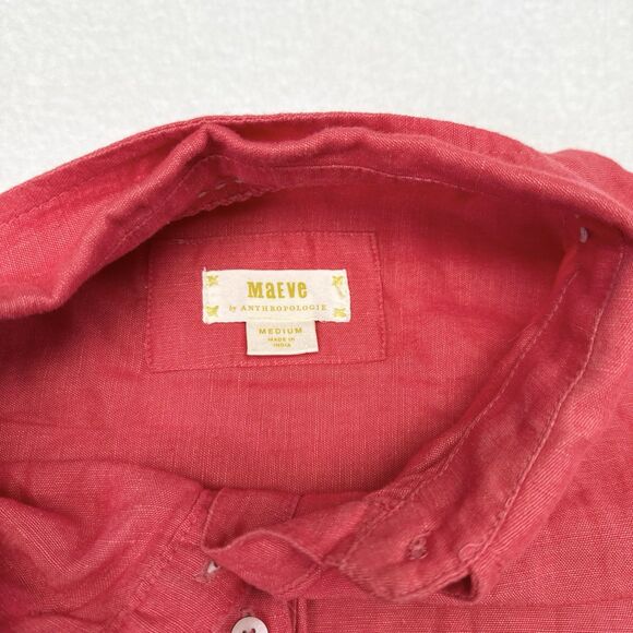Maeve Anthropologie Top Size Medium Pink Linen Blend Button Front Shirt Casual - Picture 6 of 10